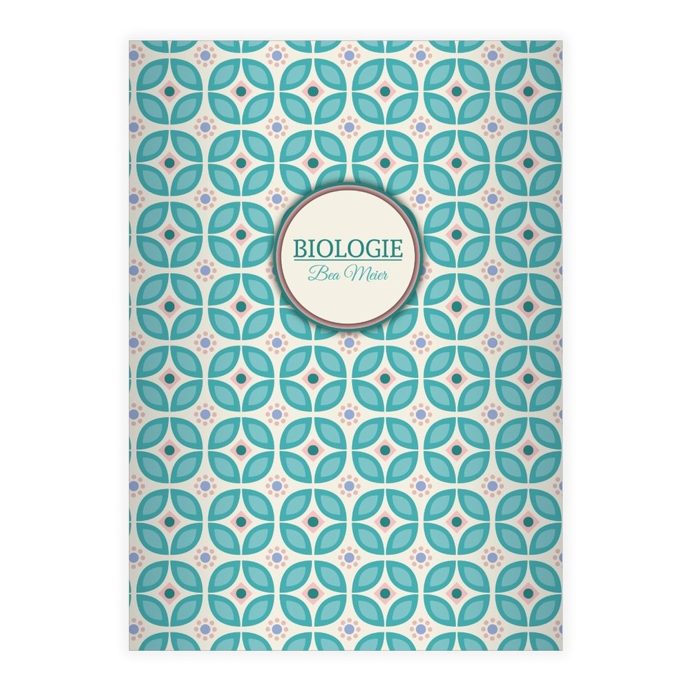 Kartenkaufrausch 8 Personalized DIN A4 School Notebooks, 1970s Turquoise Flower Design