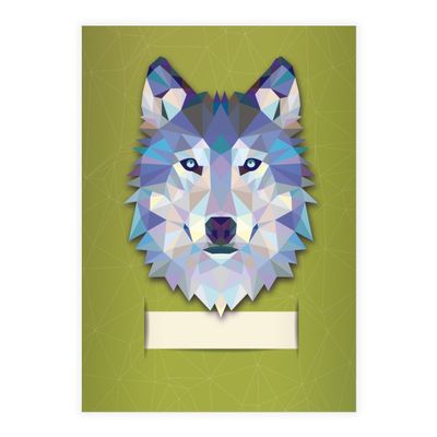 Kartenkaufrausch 16-Pack A5 School Notebooks, Polygonal Wolf in Green, Contrast Ruling 2
