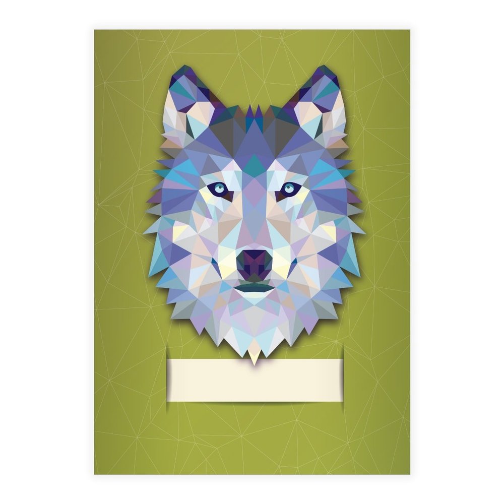 Kartenkaufrausch 16-Pack A5 School Notebooks, Polygonal Wolf in Green, Contrast Ruling 2
