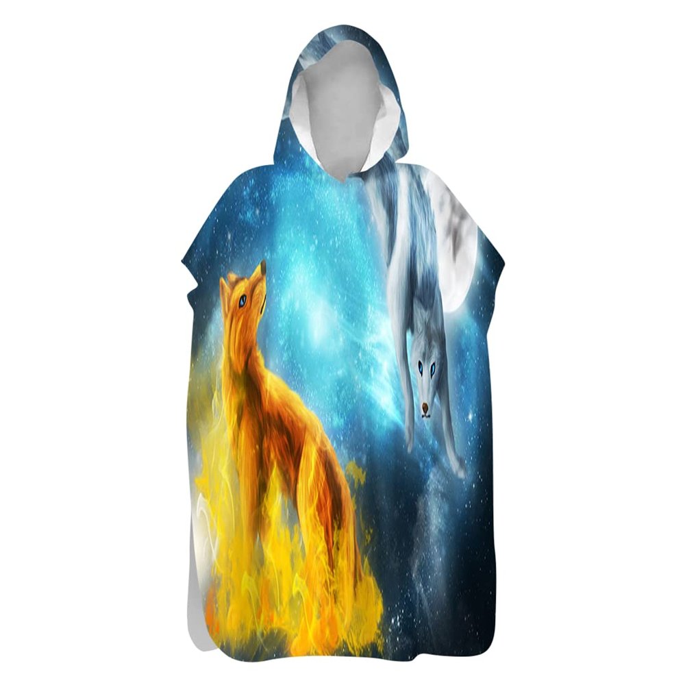 Treer Microfiber Surf Poncho with Hood, Wolf, M, 60 x 110 cm