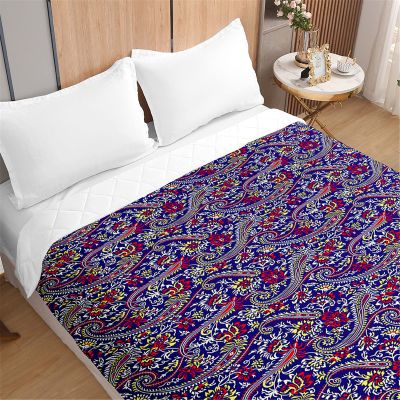 Odot 3D Exotic Print Quilted Bedspread, Navy Paisley, 220 x 240 cm