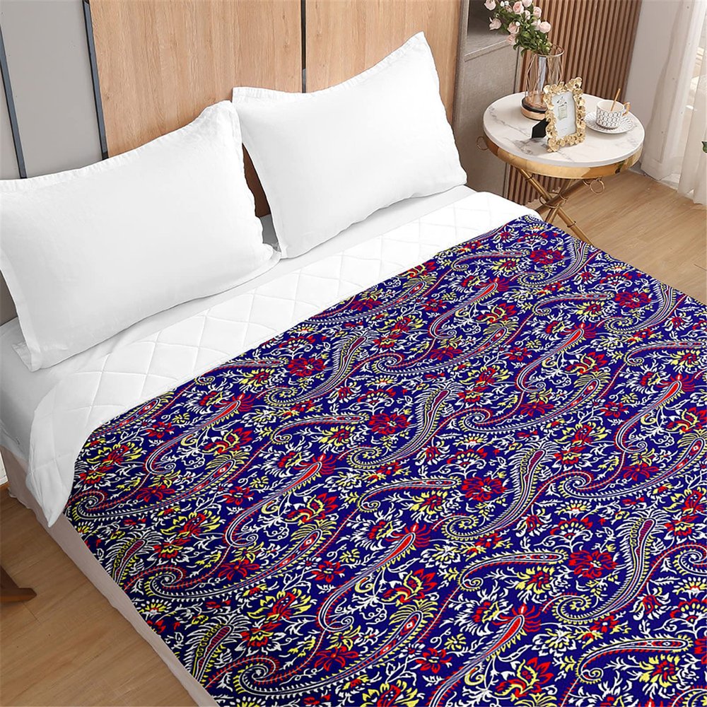 Odot 3D Exotic Print Quilted Bedspread, Navy Paisley, 220 x 240 cm
