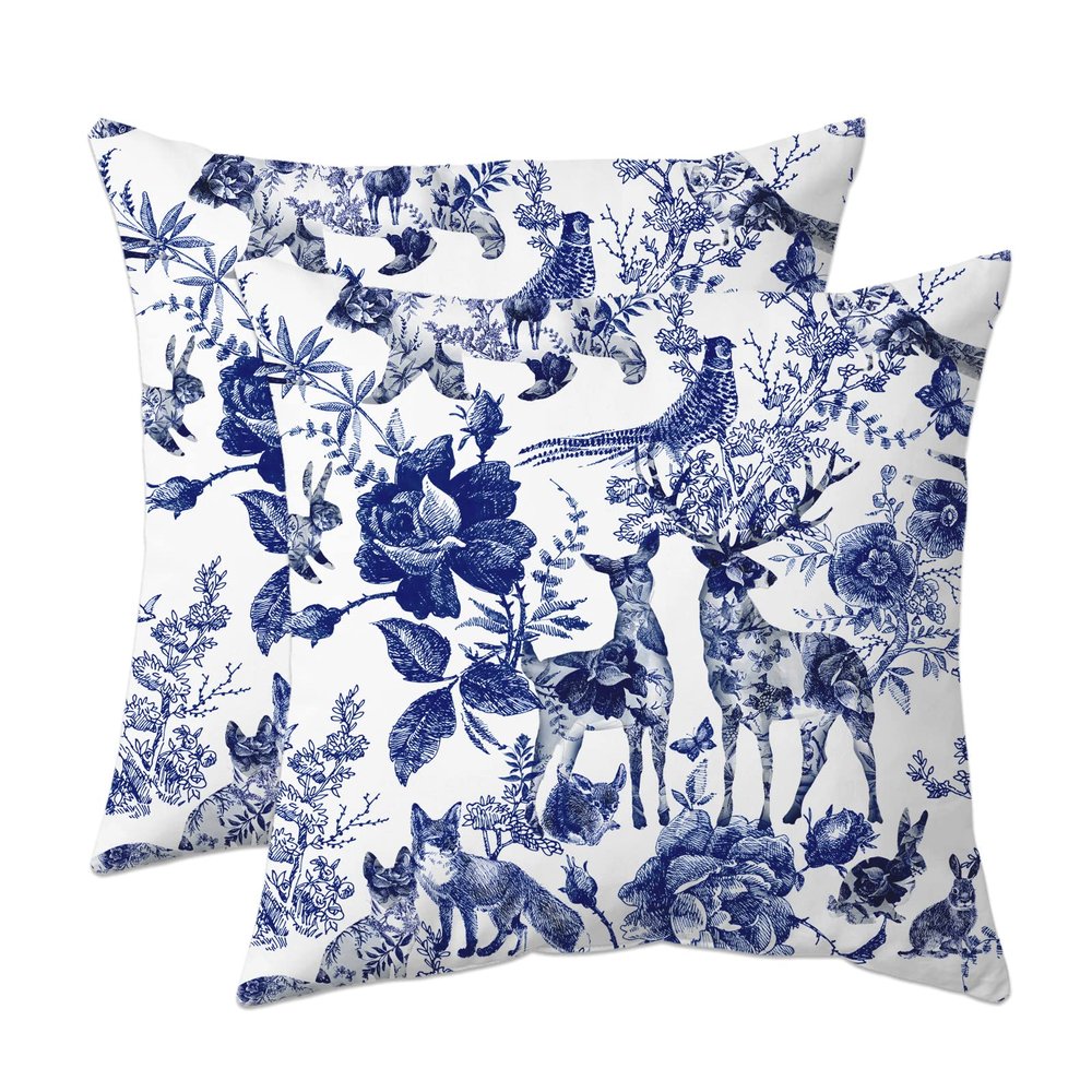 Blue and White Porcelain Pillow Covers, Set of 2, 18 x 18 in