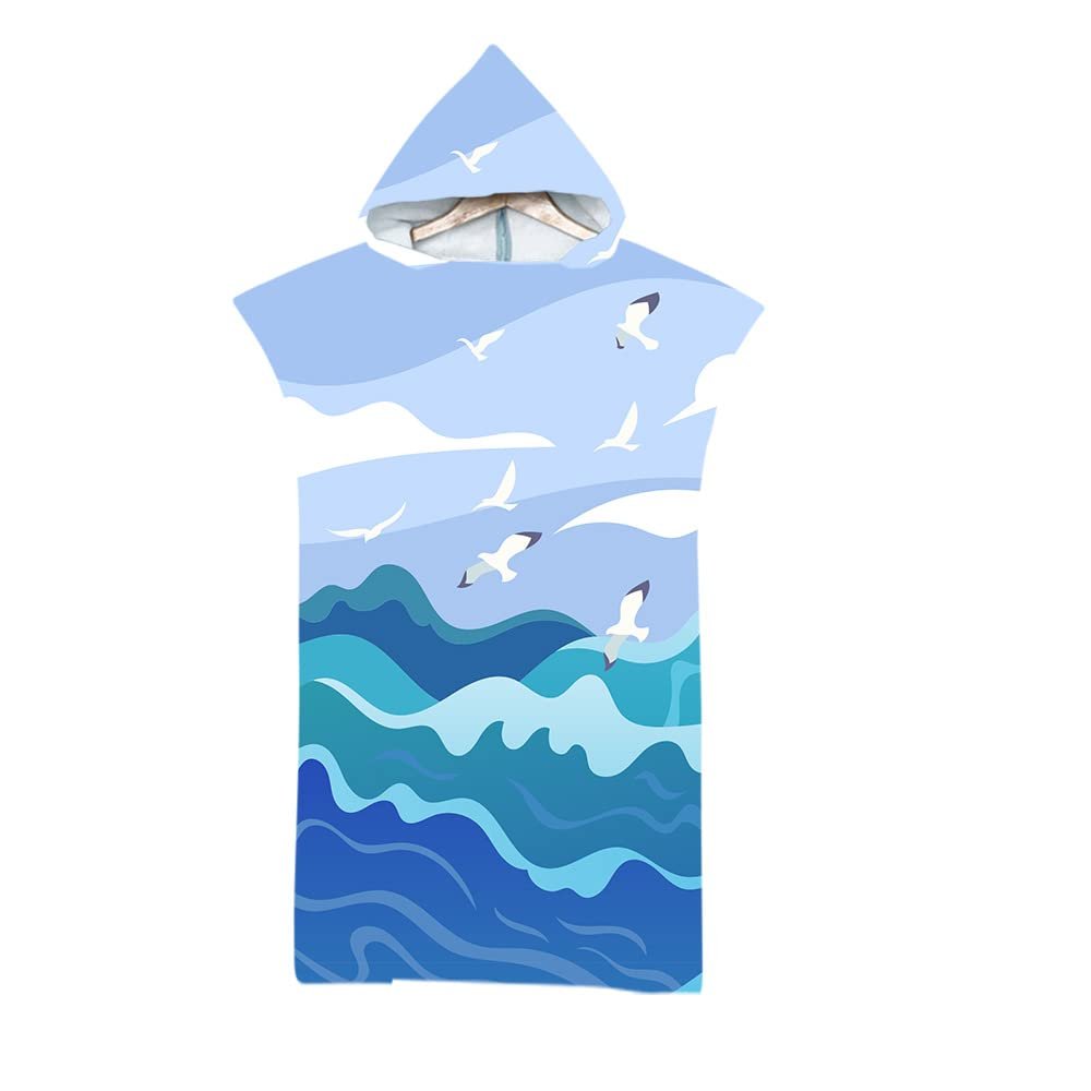 Highdi Cartoon Beach Poncho Towel with Hood, 75 x 110 cm, Waves