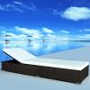 PE Rattan Sun Lounger with Adjustable Backrest and Footrest, Removable 5 cm Cushion, Brown/Cream White view 1