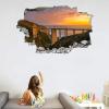 3D Wall Breakthrough Bridge Wall Sticker with Sunrise Landscape view 3