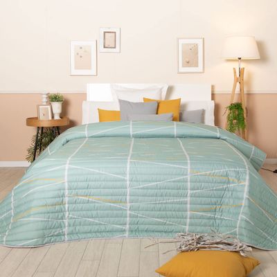 Sancarlos Reversible Bedspread for 180 cm Wide Beds, Mint Green and Mustard Yellow