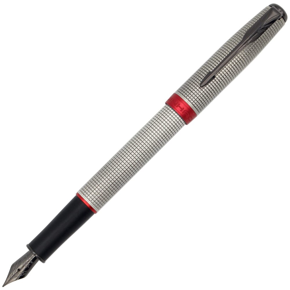 Gullor 75F Fountain Pen, Gray Grid with Gift Box, Red Trim, Fine (F) Nib