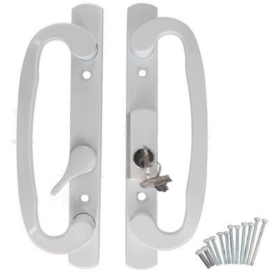 Hyneesun Patio Door Handle Set, 10 cm Hole Spacing, White, Offset Mortise Style