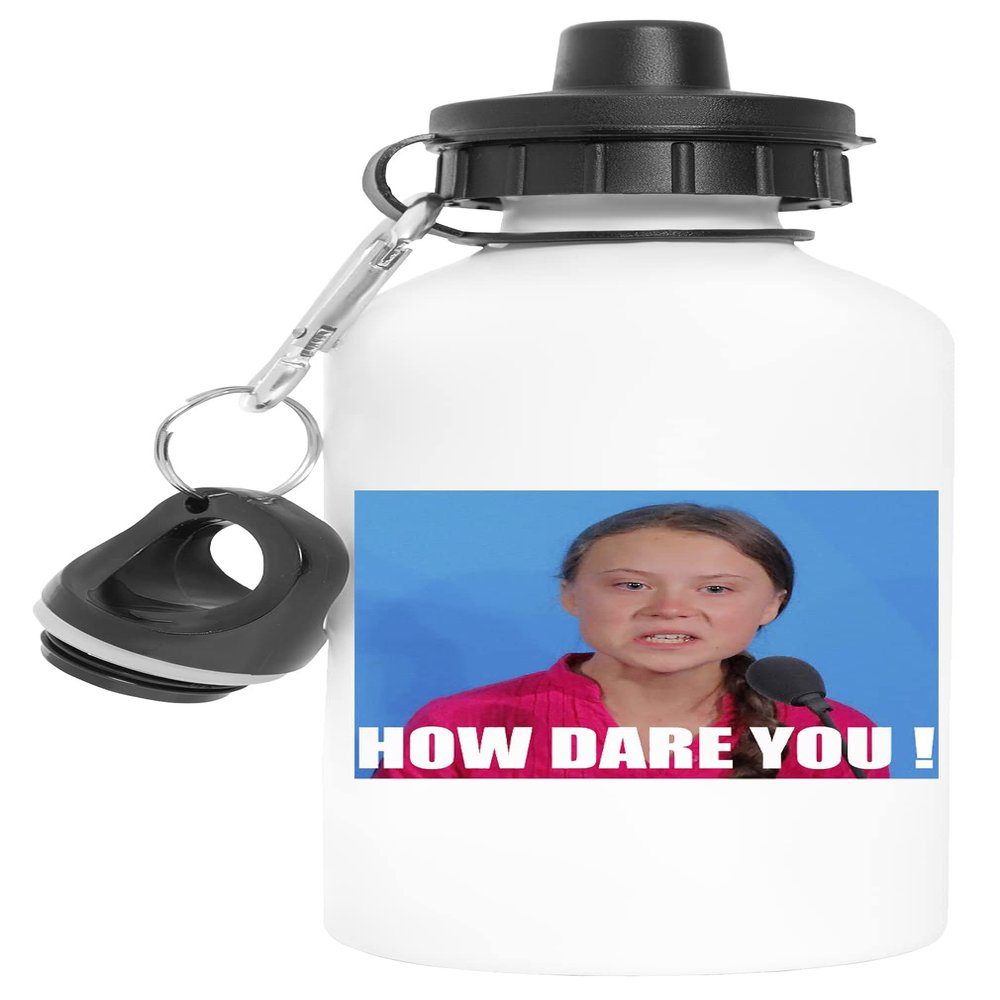 Hopestly Greta How Dare You Reusable Aluminum Water Bottle, White, 600 ml