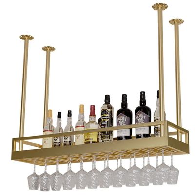 HMTE Hanging Wine Glass Rack, European-Style Wine Bottle Holder, Black, 120 x 35 cm (Gold, 60 x 35 cm)