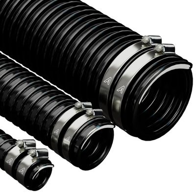 Flexible Corrugated PVC Pond Hose, 38 mm x 3 m, with 2 Pipe Clamps, Black