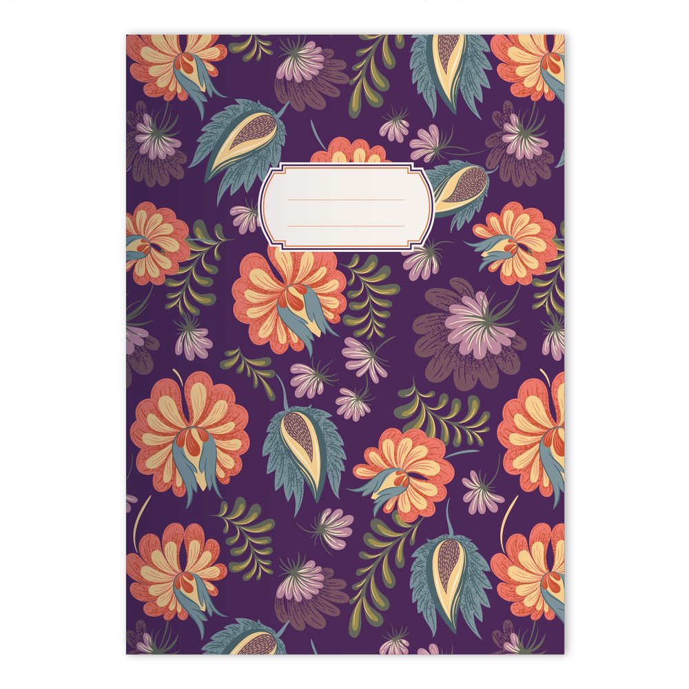 Kartenkaufrausch 16-Pack Elegant Floral DIN A4 Notebooks, Purple Art Nouveau Flowers, Blank Ruling 20