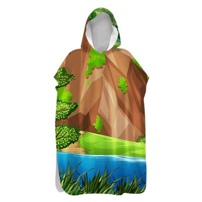 Treer Microfiber Surf Poncho with Hood, 3D Green Nature Print, Quick-Drying Changing Robe, River, 60 x 110 cm