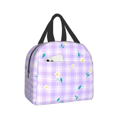 Plumeria Purple Lilac Violet Flower Purple Plaid Lunch Bag