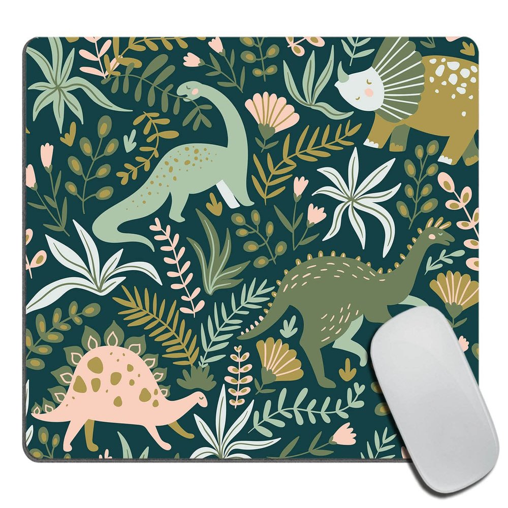 TSSOHU Dinosaur Tropical Leaves and Flowers Mouse Pad