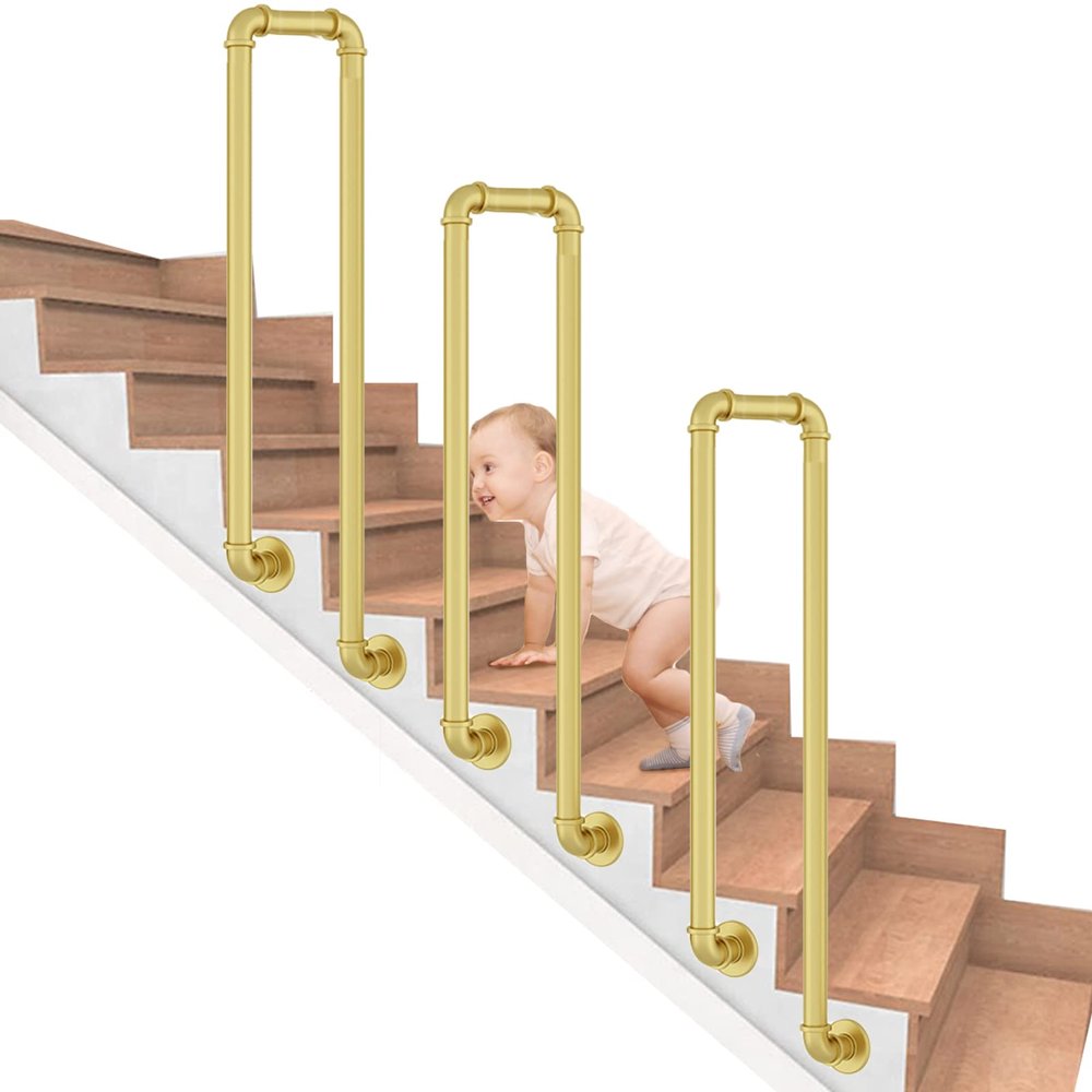 Gold-Colored Side-Mounted Stair Railing with Mounting Kit, 200 kg Capacity