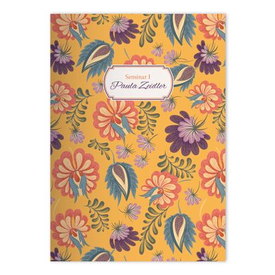 Kartenkaufrausch Set of 4 Personalized A4 School Notebooks – Yellow Art Nouveau Flowers
