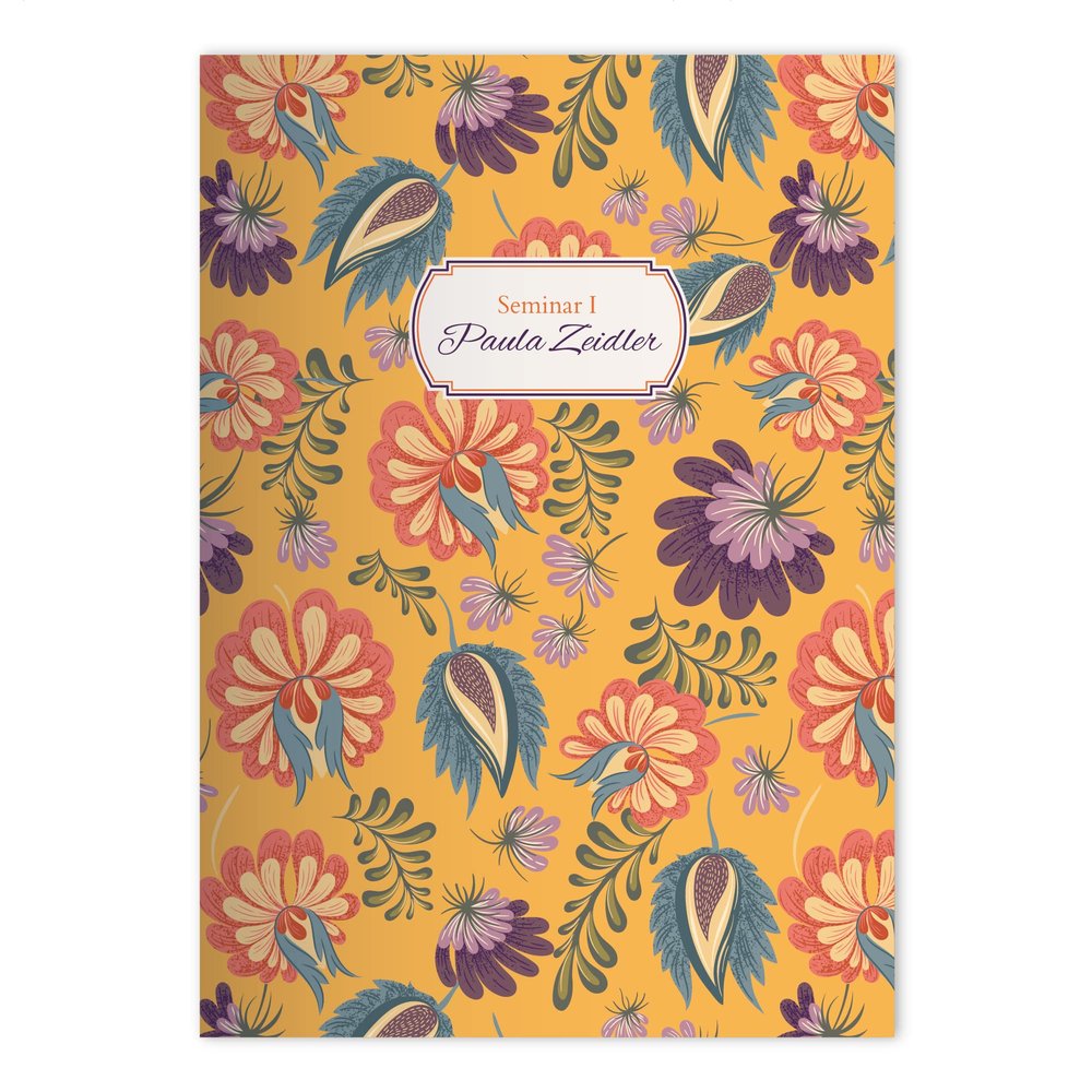 Kartenkaufrausch Set of 4 Personalized A4 School Notebooks – Yellow Art Nouveau Flowers