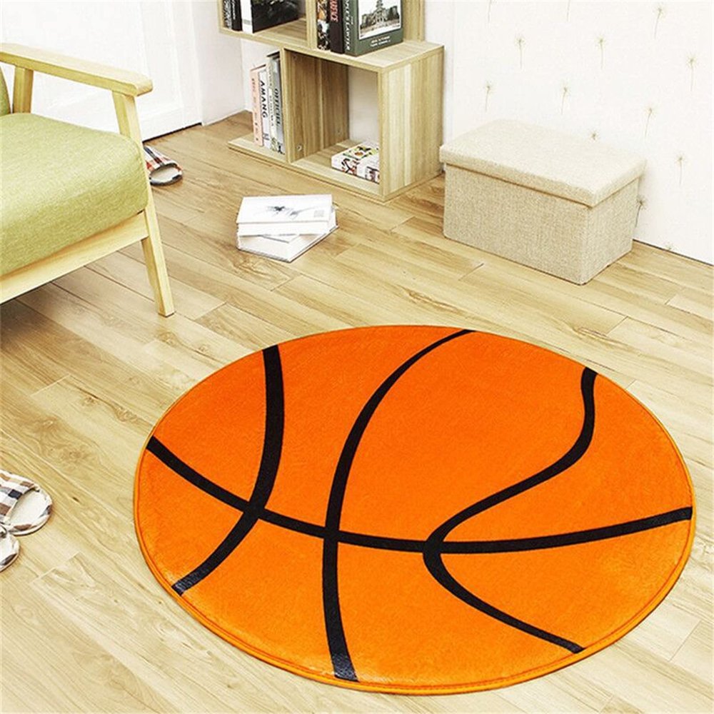 Chickwin Round Basketball Pattern Rug, Soft 3D Plush Non-Slip Floor Mat, 60 cm Diameter