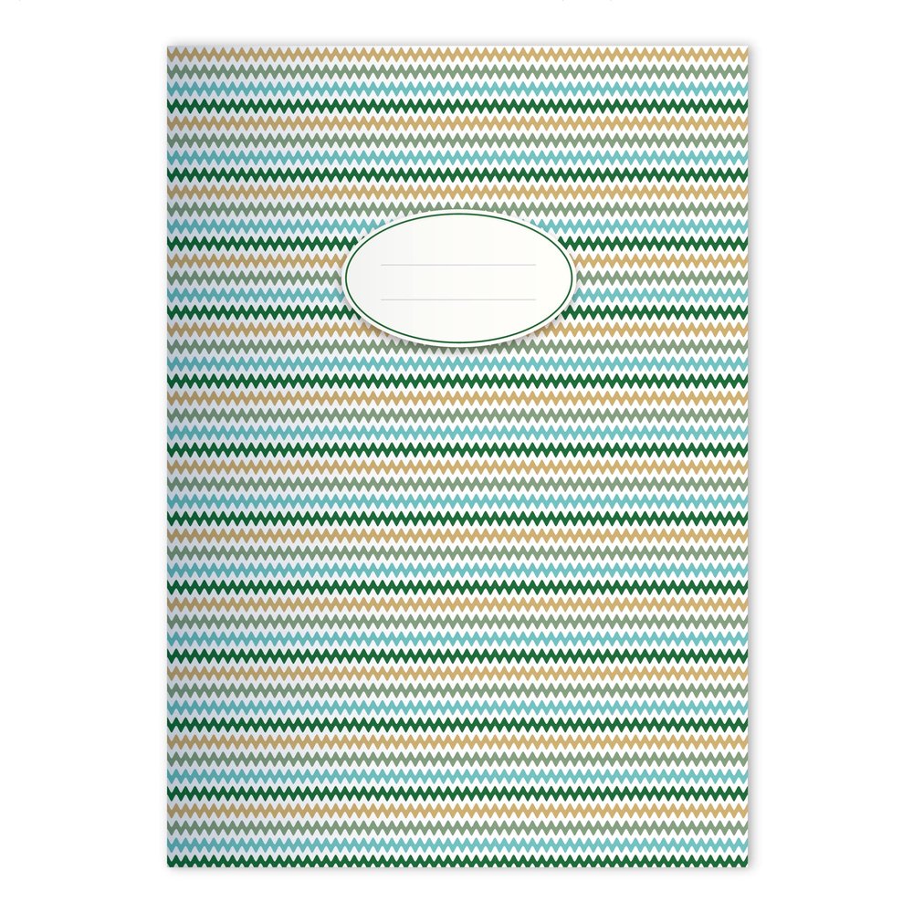 Kartenkaufrausch 4-Pack Modern DIN A5 School Notebooks, Green Zigzag Design, Ruled Format 4