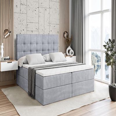 ALTDECOR BERO Box Spring Bed with H4 Mattress, 180 x 200 cm, Gray