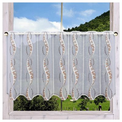 DSD Design-Studio Drechsler Devina Window Panel Curtain with Decorative Band Embroidery, Brown, Plauen Lace, 55 x 144 cm