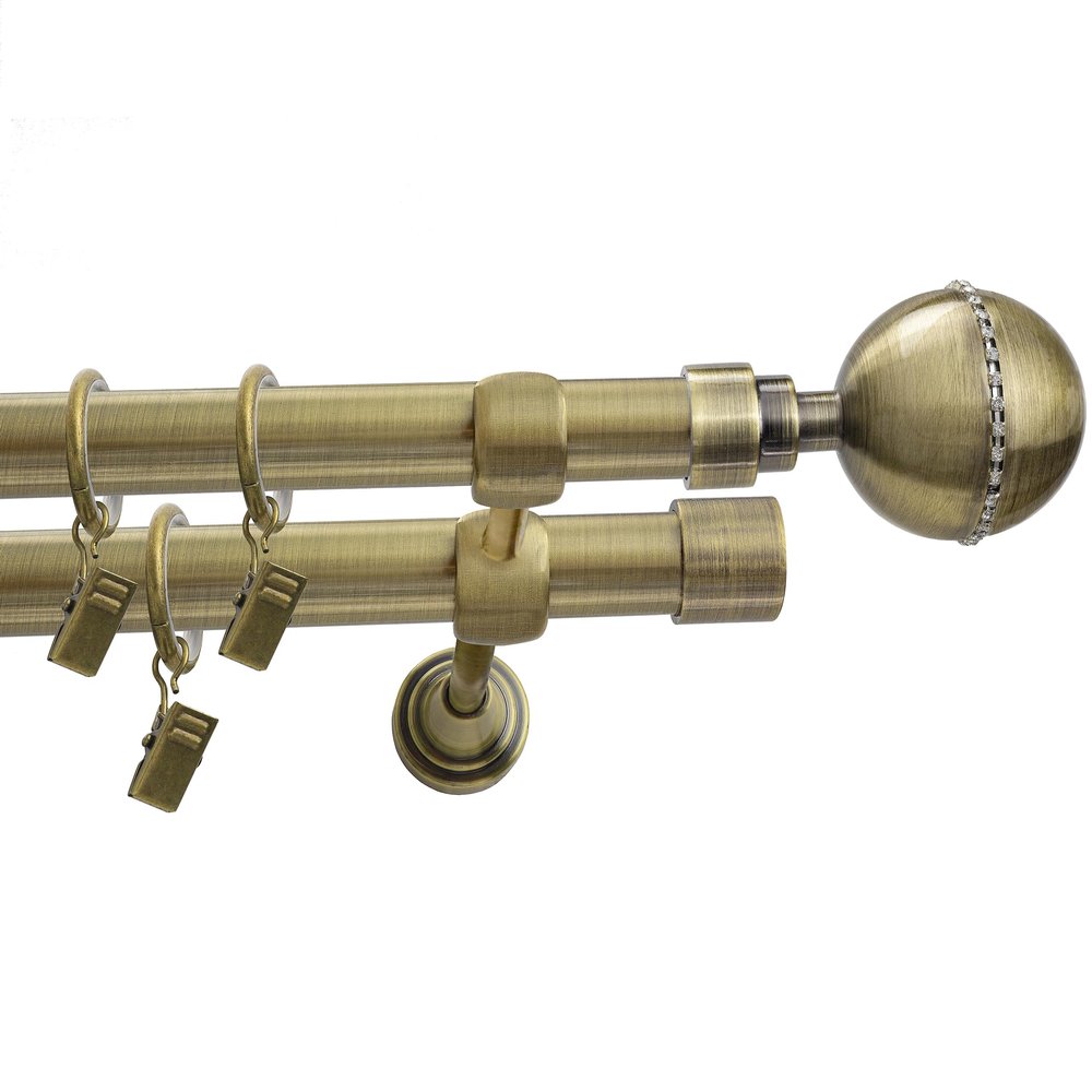 DEKOR Corso Diamond Antique Gold Curtain Rod, 240 cm, Double Rod, Selectable Finial