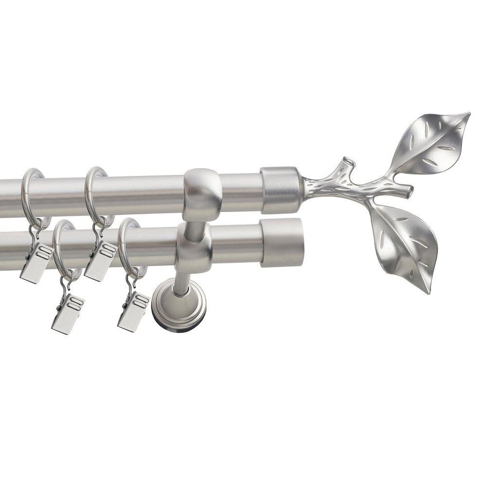 Fenster DEKOR Matte Steel Curtain Rod, 100 cm, Double Rod, Selectable Finial, Brushed Rose Leaf