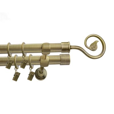 Fenster DEKOR Antique Gold Curtain Rod, 200 cm, Elegant Modern Double Rod with Selectable Spiral Finial