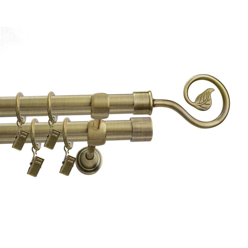 Fenster DEKOR Antique Gold Curtain Rod, 200 cm, Elegant Modern Double Rod with Selectable Spiral Finial