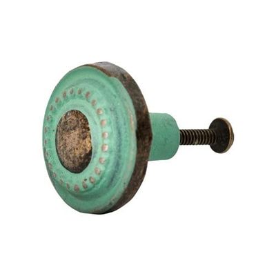 KNOBER Iron Furniture Knob with Mounting Hardware, Turquoise, Shack Series Design 07