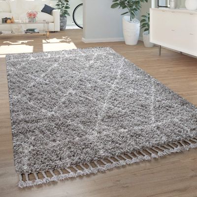 Paco Home Shaggy High-Pile Rug for Living Room or Bedroom, Gray 6, 160 x 230 cm