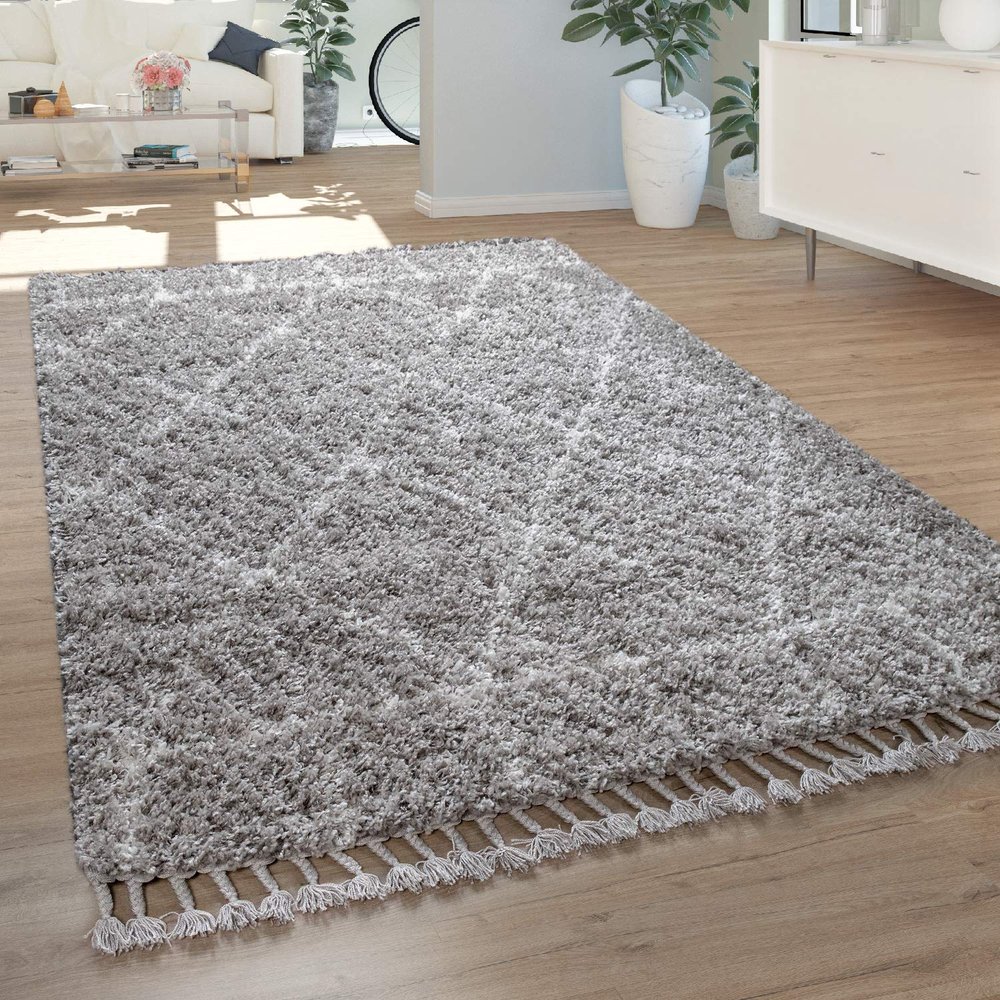 Paco Home Shaggy High-Pile Rug for Living Room or Bedroom, Gray 6, 160 x 230 cm