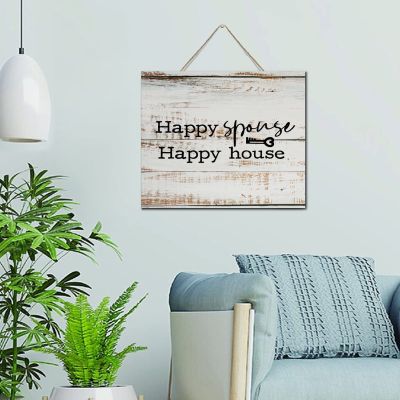NABRAND Modern Wooden Sign with “Happy Spouse Happy House” Quote, 10 x 12 in, Vintage Farmhouse Decor