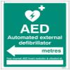 AED XXX Meters Away – Left Arrow (Semi-Rigid PVC Safety Sign) view 1