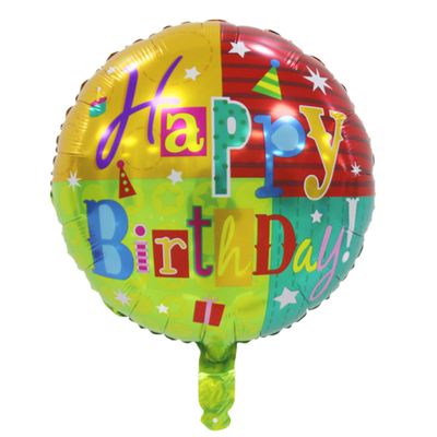 Happy Birthday Foil Balloon, Round 45 cm, Green, Orange & Red