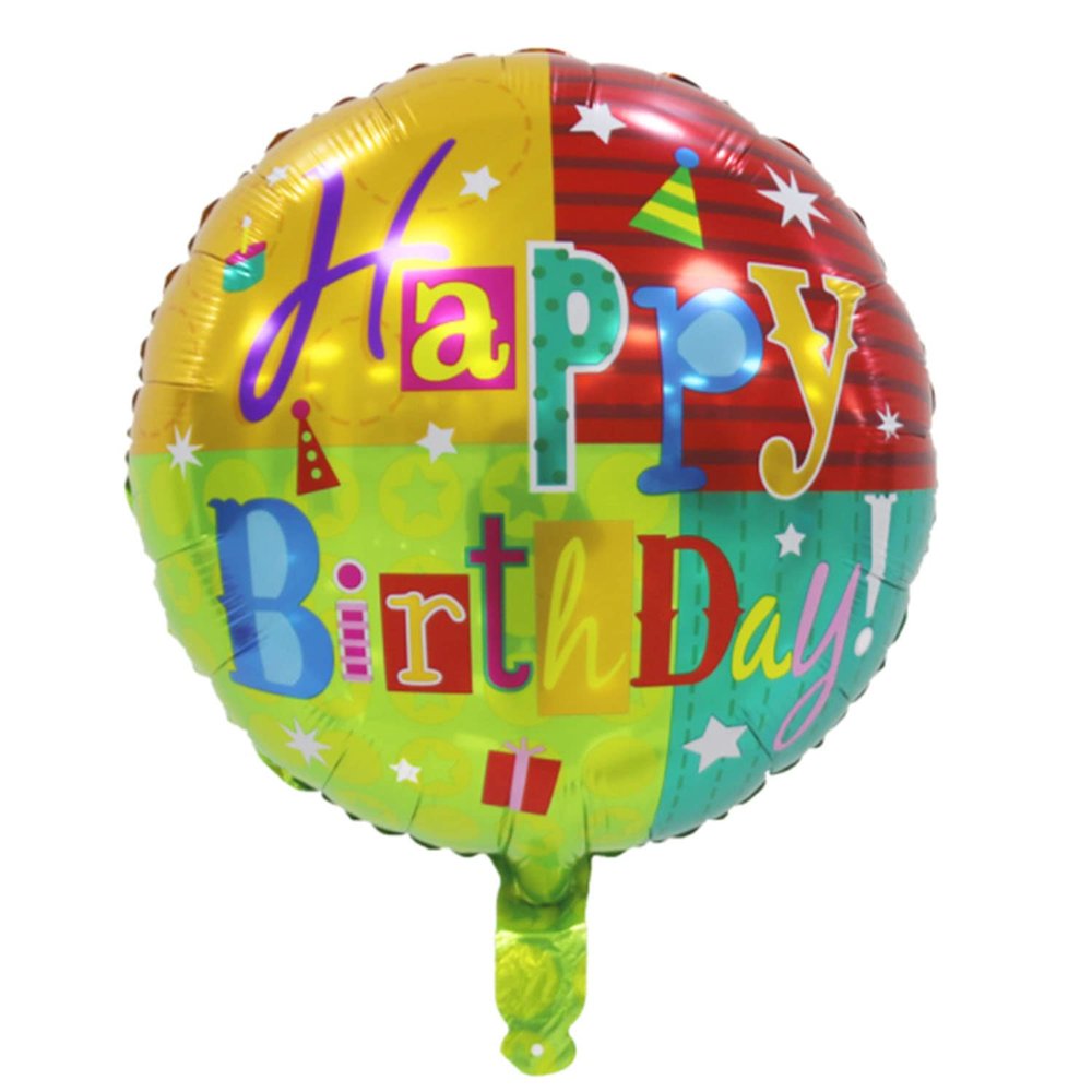 Happy Birthday Foil Balloon, Round 45 cm, Green, Orange & Red