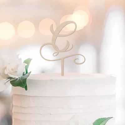 Rustic Wood Letter C Monogram Cake Topper, Custom Initial