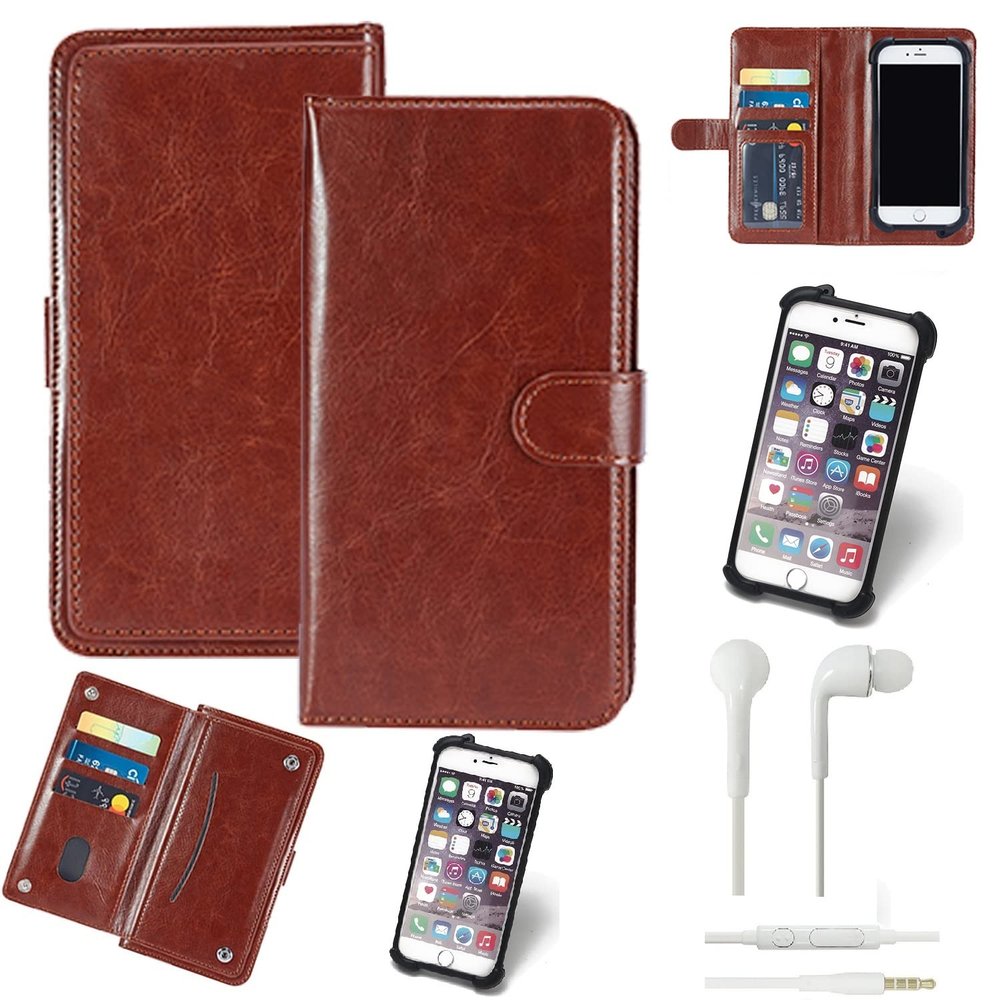 K-S-Trade 360° Wallet Case for Xiaomi 11T Pro, Brown Faux Leather, with Headphones