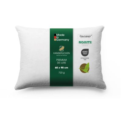 Hanskruchen Premium de Luxe Down Pillow 60 x 90 cm, Made in Germany, 100% Cotton, 3-Chamber Pillow for Allergy Sufferers (1-Pack)