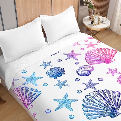 Odot 3D Ocean Print Quilted Bedspread, Blue Pink Shells, 180 x 220 cm