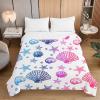 Odot 3D Ocean Print Quilted Bedspread, Blue Pink Shells, 180 x 220 cm view 3