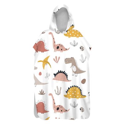Chickwin Hooded Bath Poncho, 3D Dinosaur Surf Changing Robe, Microfiber Quick-Dry Beach Towel, Pink Plant, 80 x 145 cm