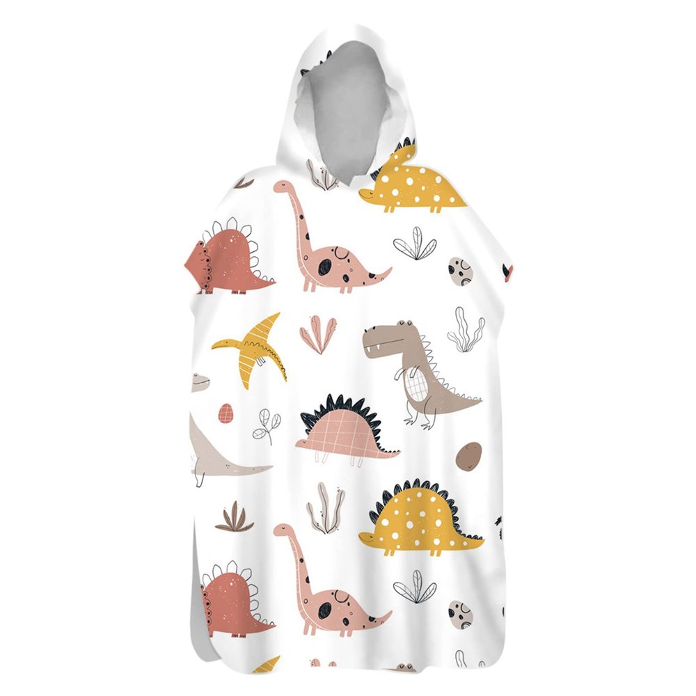 Chickwin Hooded Bath Poncho, 3D Dinosaur Surf Changing Robe, Microfiber Quick-Dry Beach Towel, Pink Plant, 80 x 145 cm
