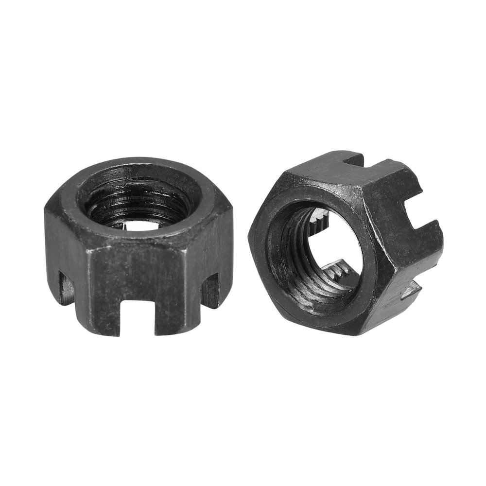 sourcing map 10-Pack Carbon Steel Slotted Hex Nuts, M12 x 1.5 mm