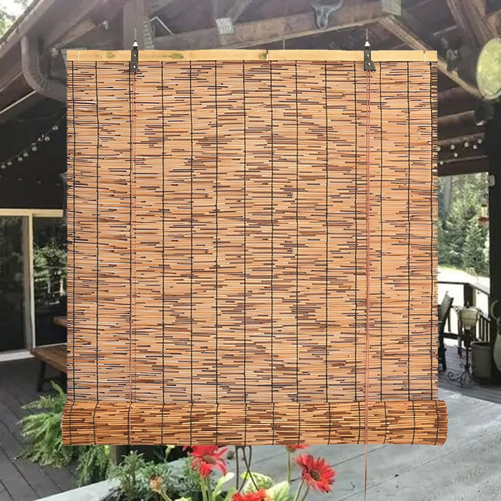 Outdoor Bamboo Reed Roman Shade, Light-Filtering Privacy Screen