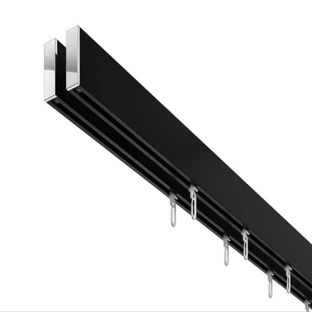 DcoProfi 2-Track Rectangular Curtain Track Set, Black/Chrome, 320 cm