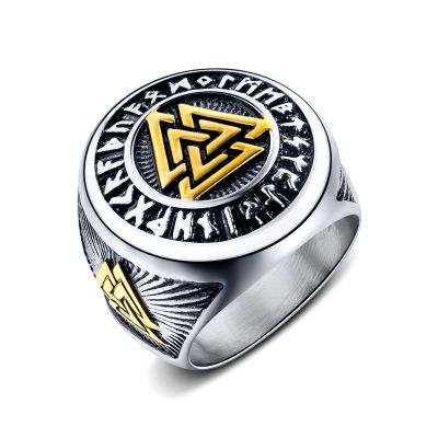 HCMA Nordic Viking Odin Triangle Titanium Steel Men's Ring