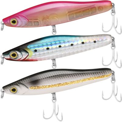 TRUSCEND Topwater Pencil Fishing Lure with VMC Hooks, Trembling Sinking Action, Long-Casting Premium Bass Lure with Rattle